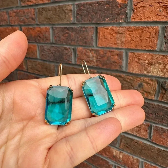 Aquamarine Crystal Gold Hook Earrings - Picture 8 of 9